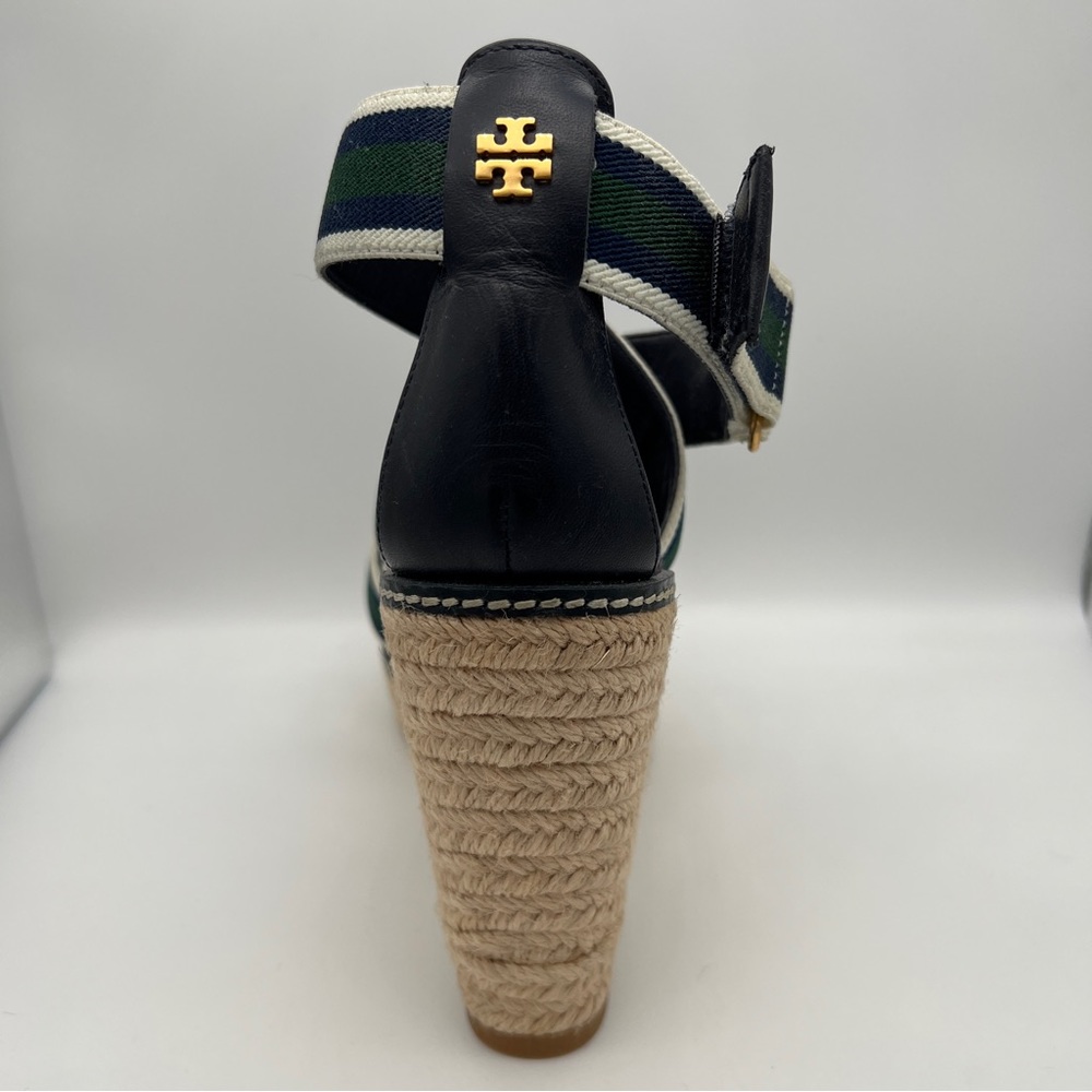 TORY BURCH Frieda Striped Espadrille Wedge Sandals - Green Blue Stripe - Sz 7.5 - Picture 9 of 11